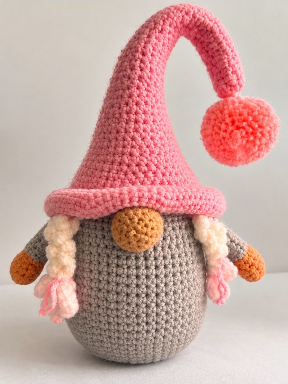Handmade Crochet Pink-Hat Gnome Plush